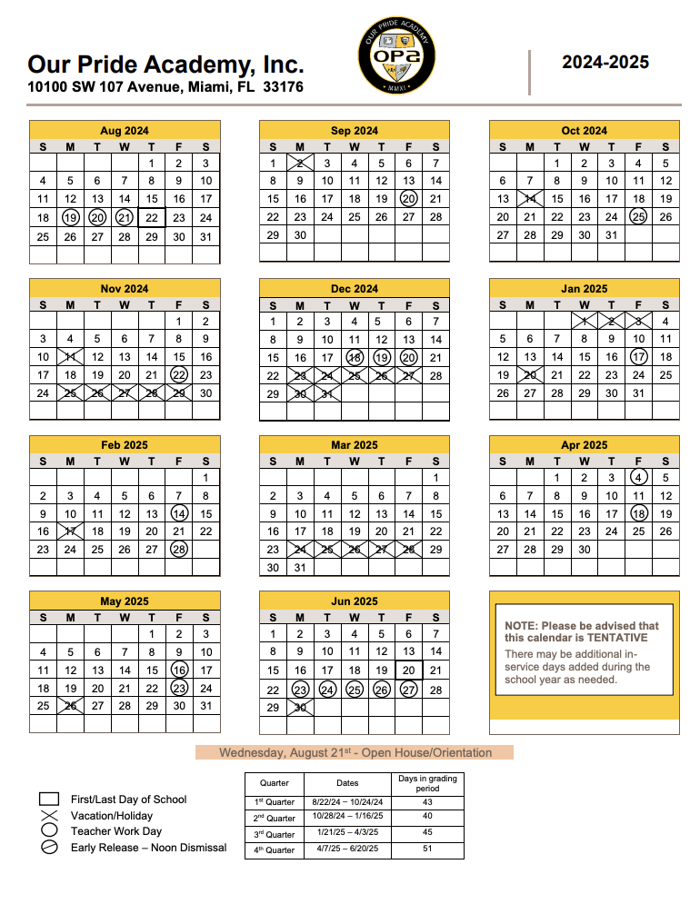 Click to view Yearly Calendar as PDF